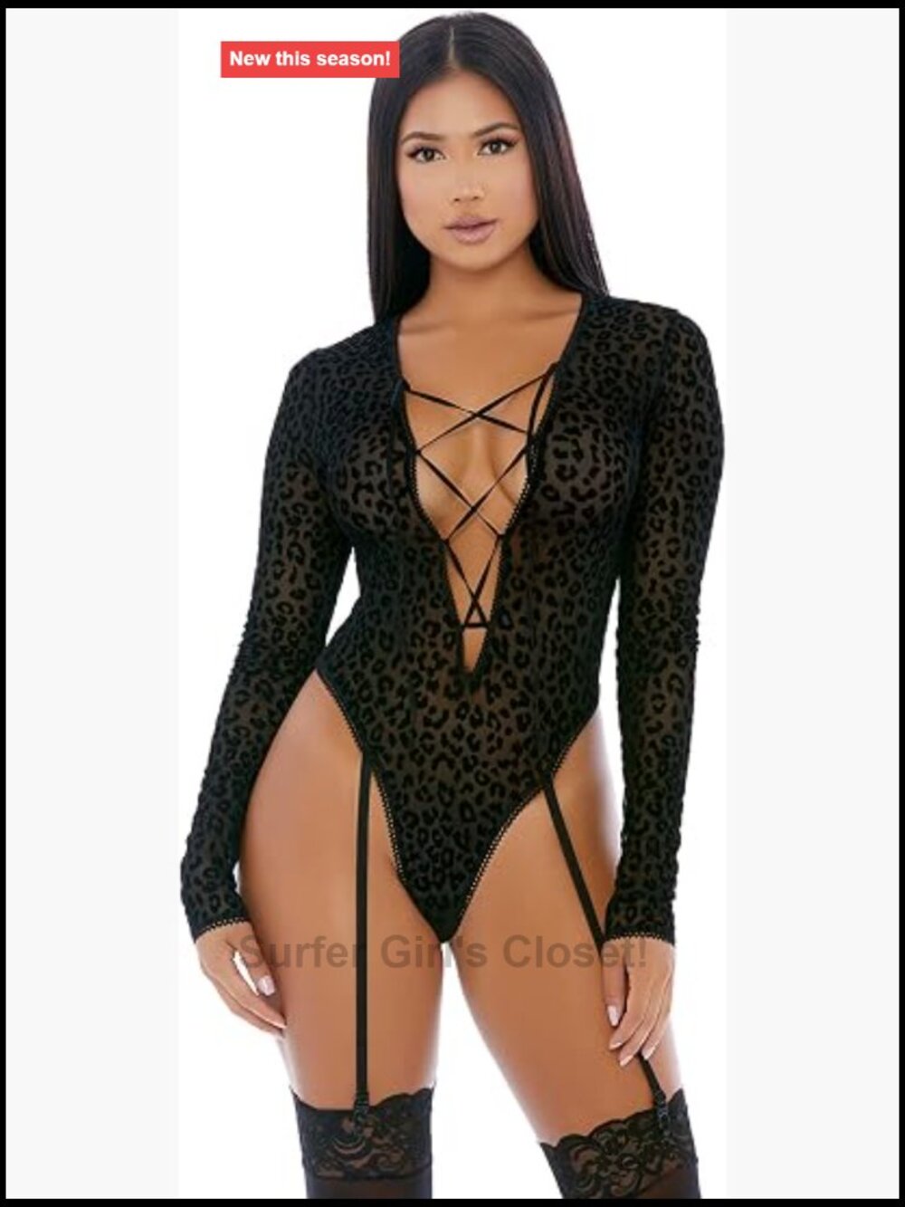 Feline Lustful Long Sleeve Teddy Lingerie Set Polyester Spandex Snug Fit